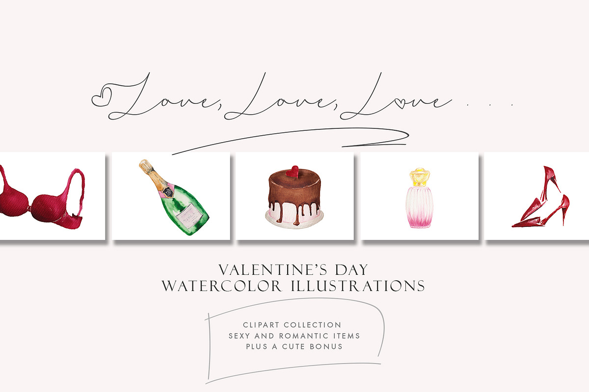 Love, Love, Love - Watercolor Set, an Illustration by Jeanina Vlad (Photo 1 of 9)