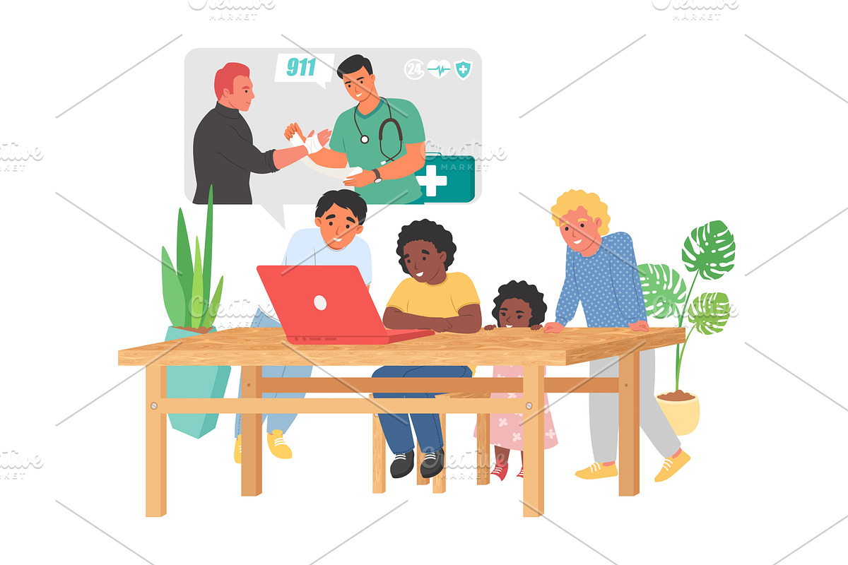 Family gathered around a table, an Object Illustration by SiberianArt