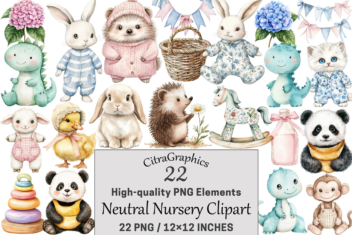 Watercolor Neutral Nursery Clipart, a Seasonal Illustration by CitraGraphics (Photo 1 of 4)