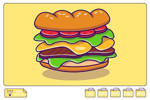 Long Sandwich Cartoon Vector, a Food Illustration by Artstorystudio