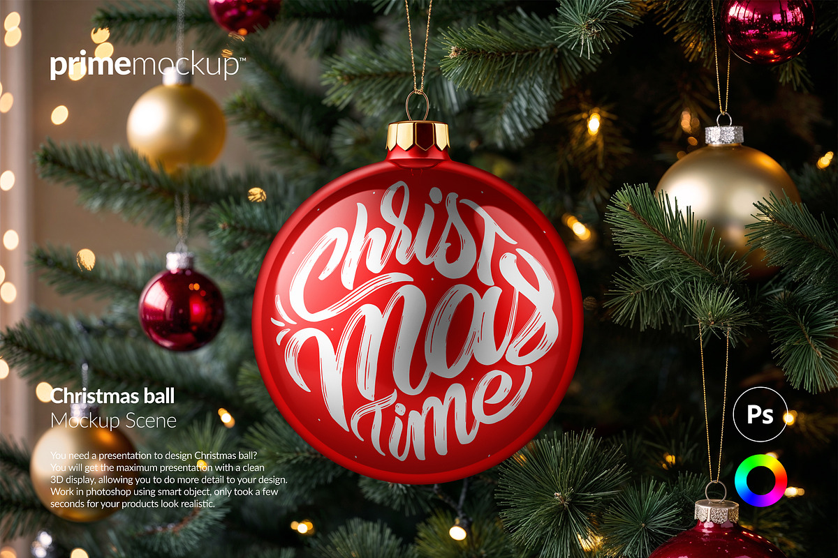 Christmas Ball/Ornament Mockup Scene, a Product Mockup by PrimeMockup (Photo 1 of 10)