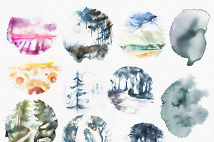 Watercolor Landscapes Clipart Set