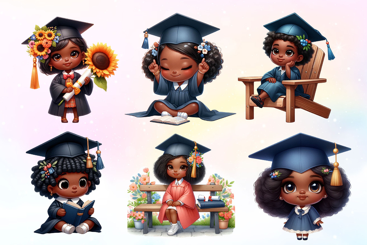 Cute Black Graduation Girl Clipart, a Work Illustration by Dream Creation (Photo 3 of 5)