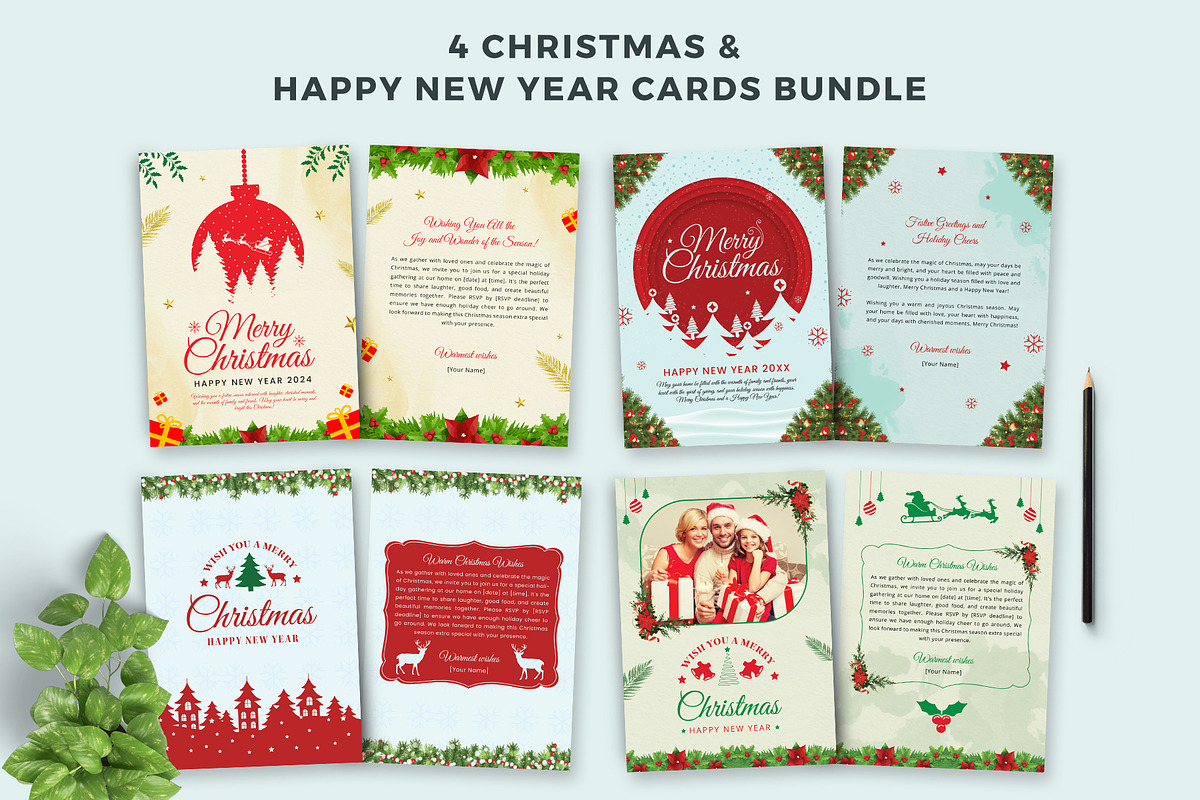 Christmas & New Year Cards Bundle, a Card Template by graphypix (Photo 1 of 6)
