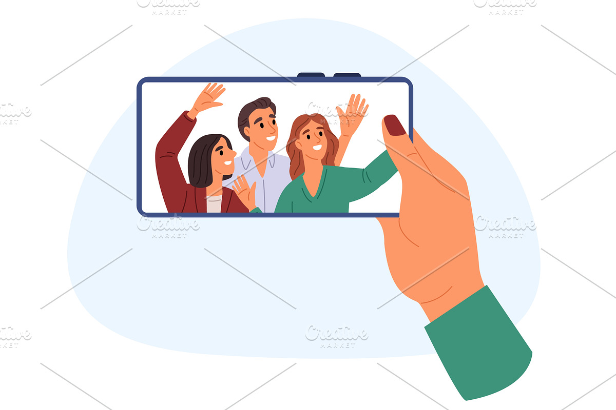 Girl takes group selfies on her, a Person Illustration by Vectorbuum