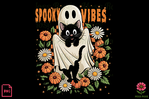 Spooky Vibes Ghost & Cat PNG, a Graphic by Moss Rose