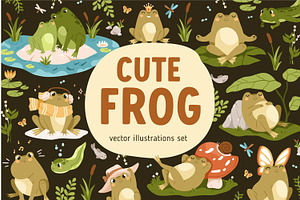 Cute Cartoon Frogs Childish Set