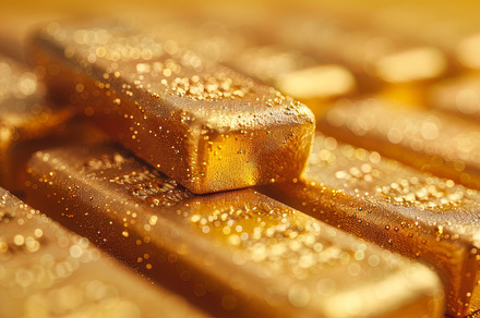 Stack of Shiny Gold Bars on Yellow Background Symbolizing Wealth and Luxury