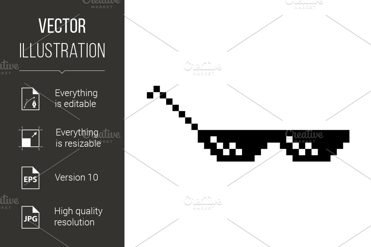 Pixelated Boss Sunglasses Gangster Glasses Pixel Glasses, A