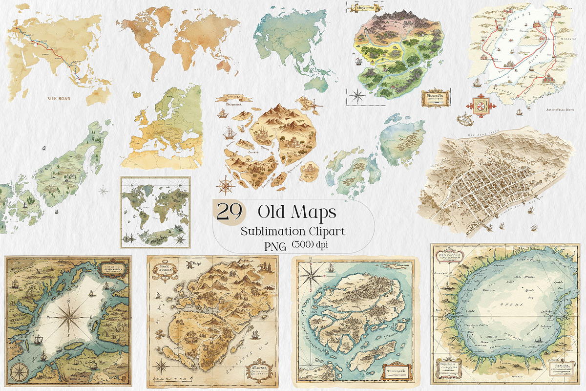 Old Maps Sublimation Clipart, an Illustration by Creative Art (Photo 1 of 9)