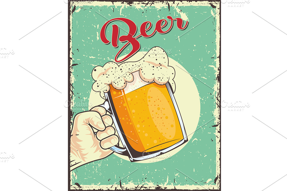 beer antique poster, a Food Illustration by studiogstock