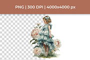 Romantic Vintage Girls Clipart, a Person Illustration by InkyQueenArt (Thumbnail 2 of 5)