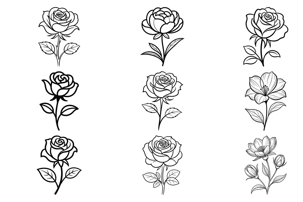 10 Elegant Rose Floral Line Art PNG, an Object Graphic by Annudesign