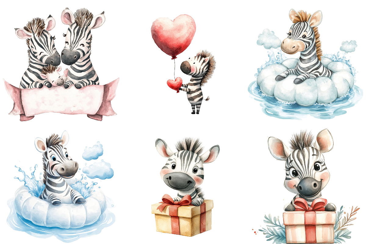 Cute Zebra Sublimation Clipart, an Illustration by Watercolor design (Photo 5 of 5)