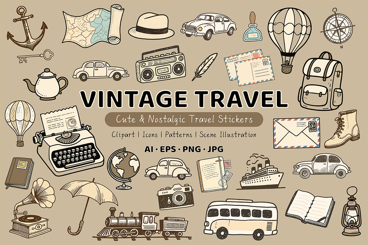 Vintage Travel Illustration Bundle, an Object Graphic by Housui Patterns (Photo 1 of 6)