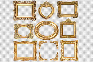 9 Golden Frames Transparent PNG