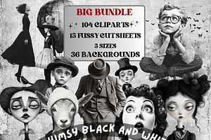 Whimsy Black White Collage Elements