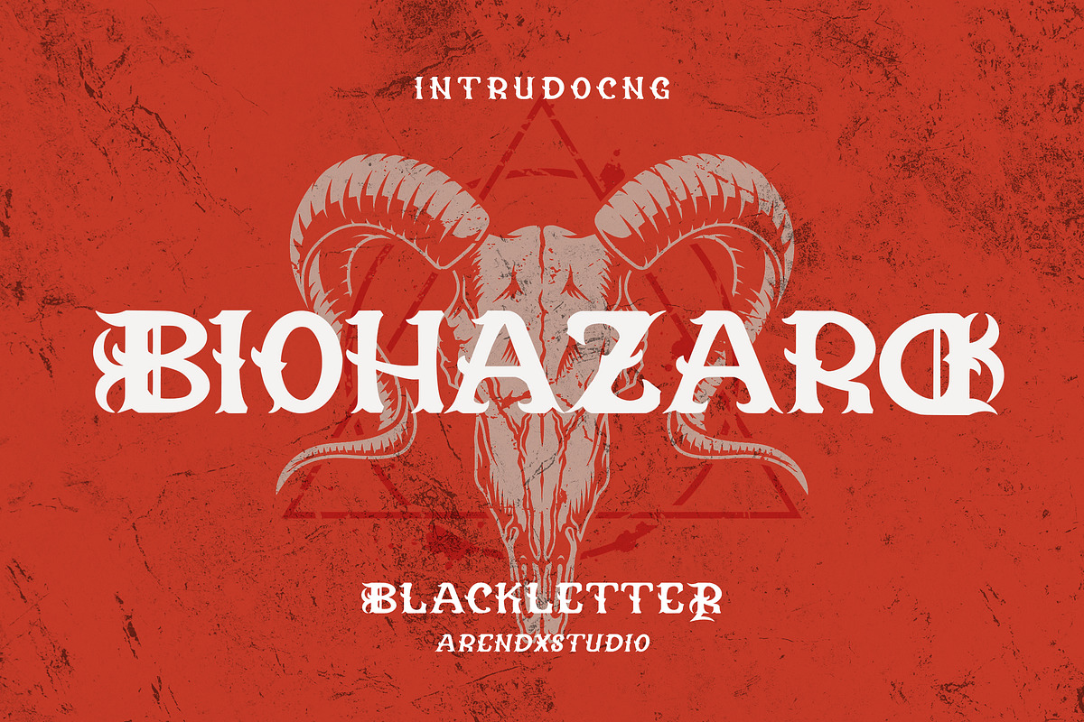 Biohazard - Blackletter Font, a Handwritten Font by Arendxstudio (Photo 1 of 9)
