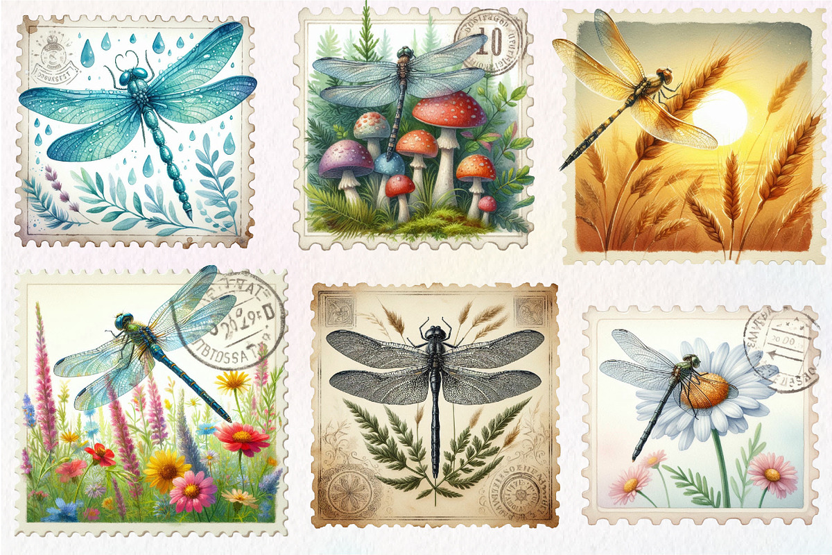 Dragonfly Postage Stamps Clipart, an Illustration by CreationArt (Photo 2 of 5)