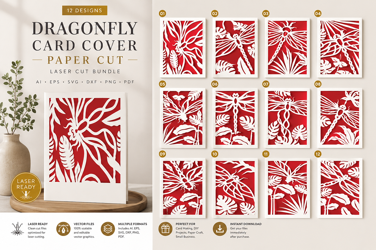 Dragonfly Card Cover Paper Cut 12, an Object Graphic by OTVEY DESIGN (Photo 1 of 13)