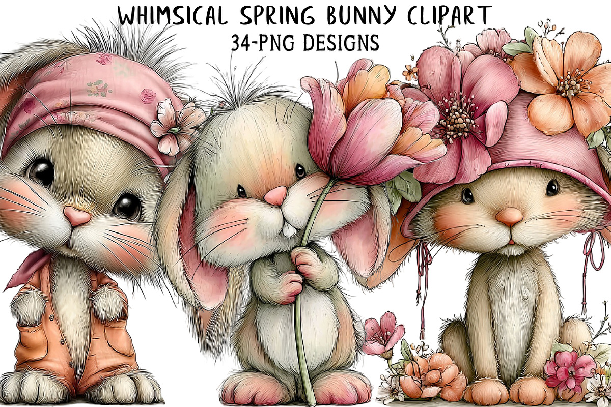 Whimsical Spring Bunny Clipart, an Illustration by Daily.Designs (Photo 1 of 8)