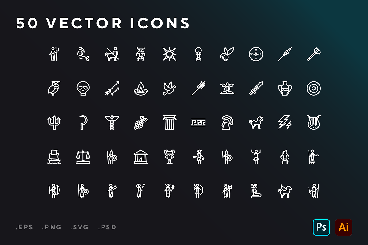 Greek mythology icons, an Outline Icon by Wencory