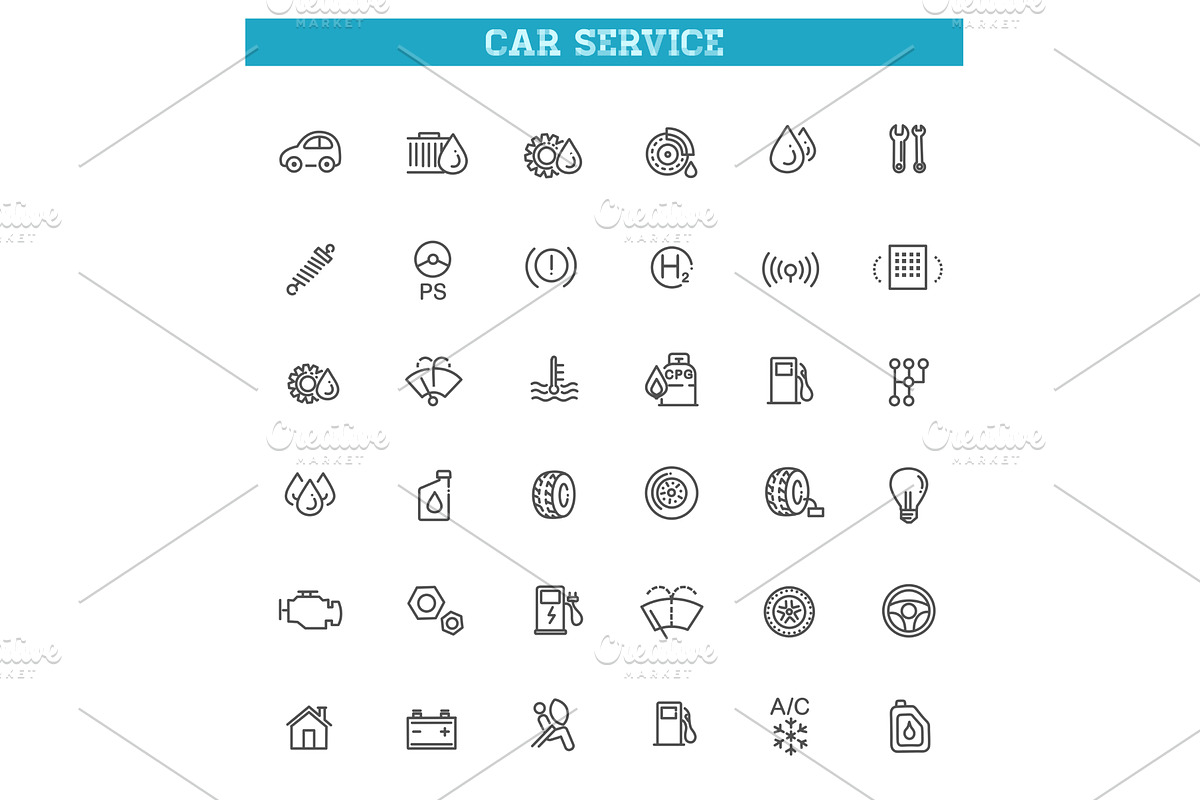 Auto repair service vector symbols, a Transportation Illustration by Tettygreen