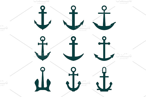 Set Of Nine Anchors Silhouette