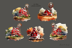 Farmhouse Watercolor Clipart