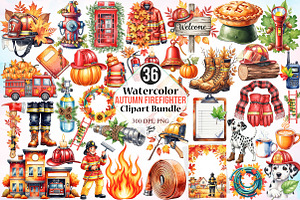 Watercolor Autumn Firefighter PNG, a Seasonal Illustration by Canvas Craft