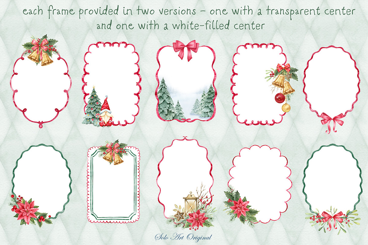 Christmas Watercolor Frames Cards, an Object Graphic by Solo Art Original (Photo 6 of 12)