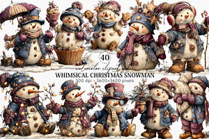Whimsical Christmas Snowman Clipart, an Illustration by Canvas Craft
