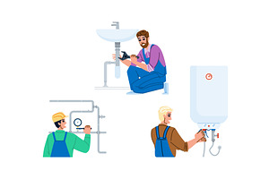 Plumbing service workers repairing, an Illustration by pikepicture