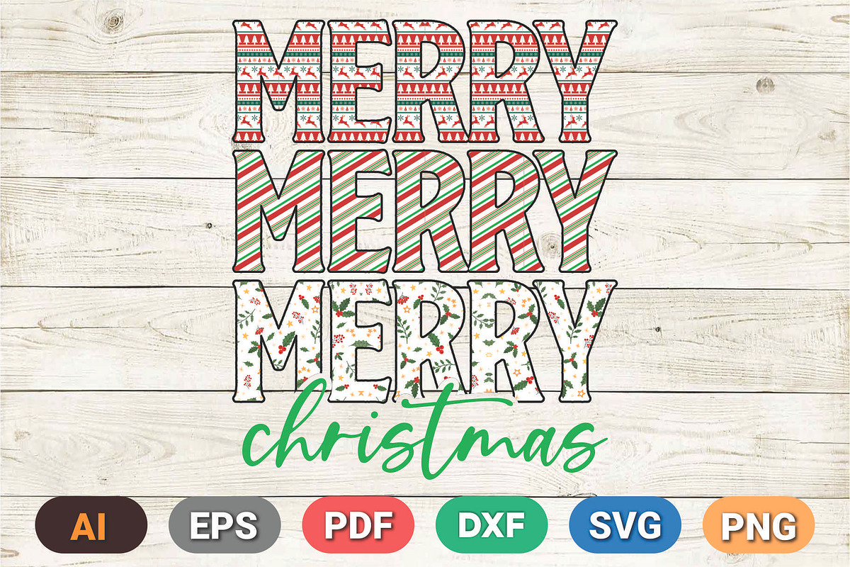 Merry Merry Christmas T-Shirt Design, a Graphic by Vector Portal (Photo 3 of 6)