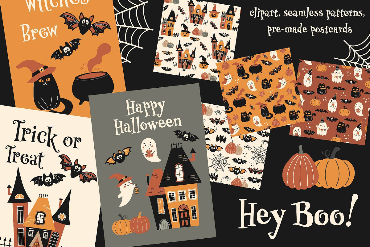 Hey BOO! Cute ghost clipart, a Seasonal Illustration by EltaMaxArt (Photo 1 of 14)