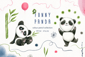 Funny Panda - Color Pencil Clipart