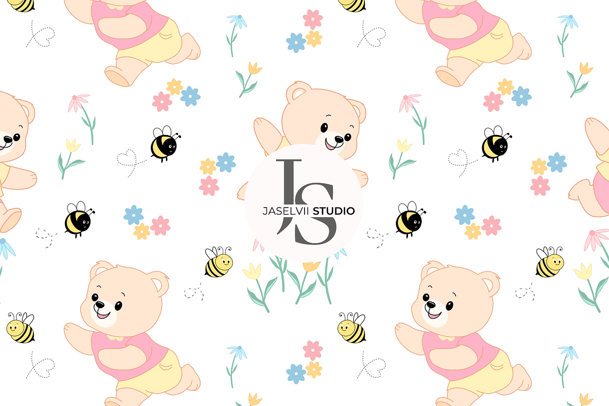 Bear Bee - White, a Pattern Graphic by Jaselvii Studio (Photo 3 of 3)