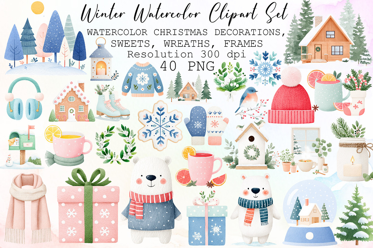 Winter Watercolor Clipart Set, an Illustration by Sublimation Artist (Photo 1 of 6)