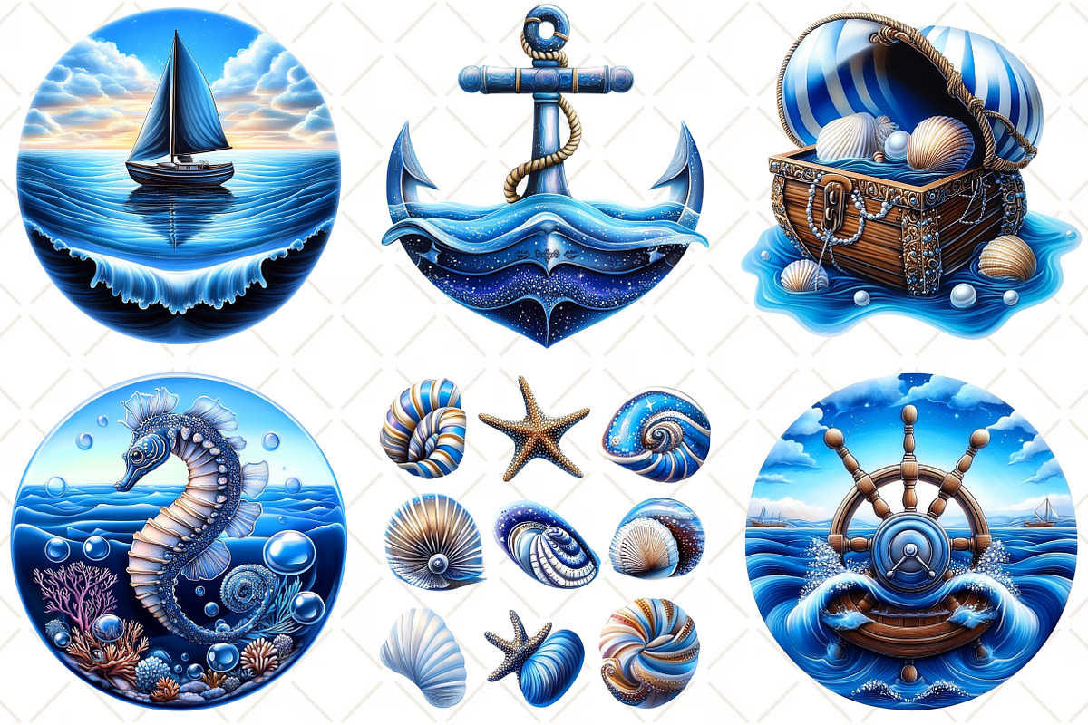 Watercolor Summer Nautical Clipart, an Illustration by Black Bird Studio (Photo 3 of 5)