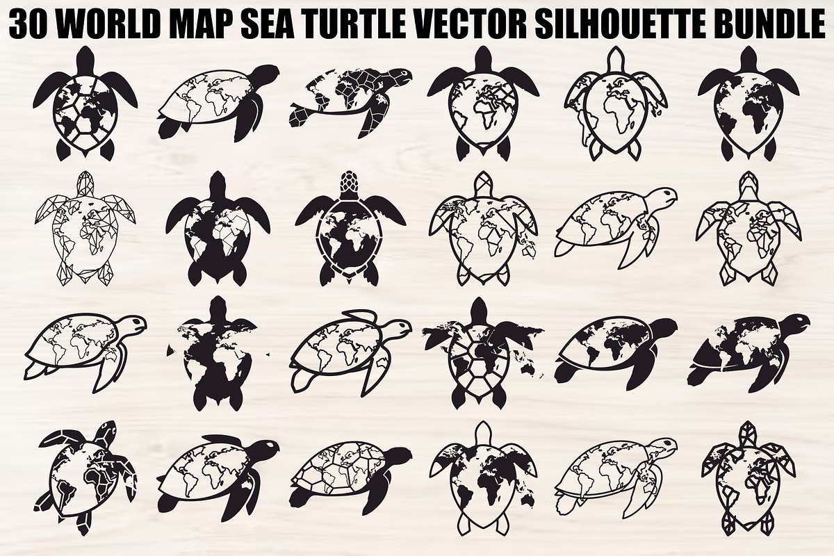 World Map Sea Turtle Bundle, an Illustration by Gaye Art (Photo 1 of 31)