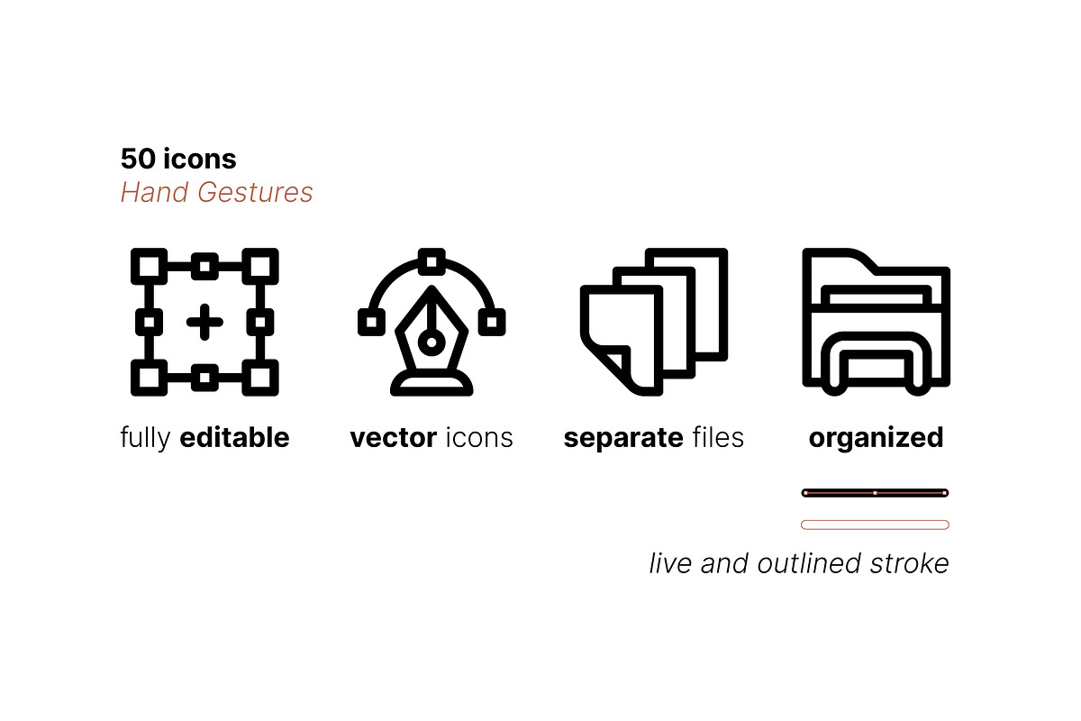 50 Hand Gestures, an Outline Icon by Side Project (Photo 3 of 7)