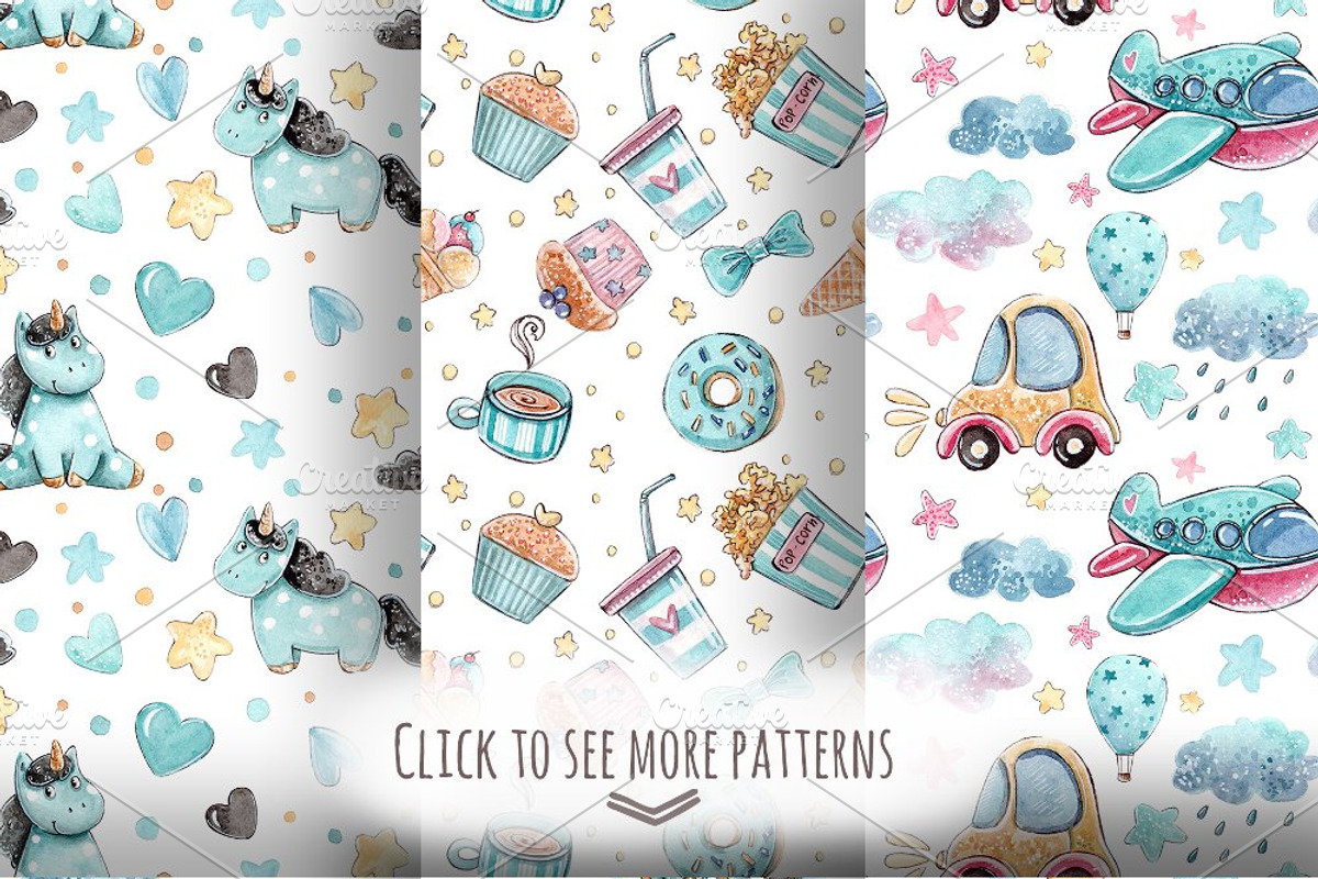 Azure Unicorns set +6 patterns, a Decorative Illustration by Kristina Crocus (Photo 4 of 4)