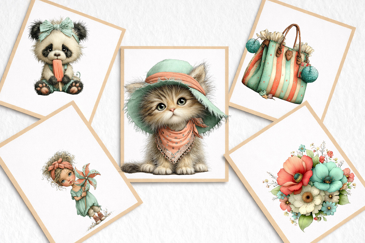 Coral And Aqua summer Clipart, an Illustration by DreamArtGraphic (Photo 3 of 8)