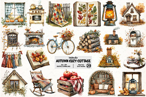 Autumn Clipart Cozy Cottage, an Illustration by Pixels.Craft