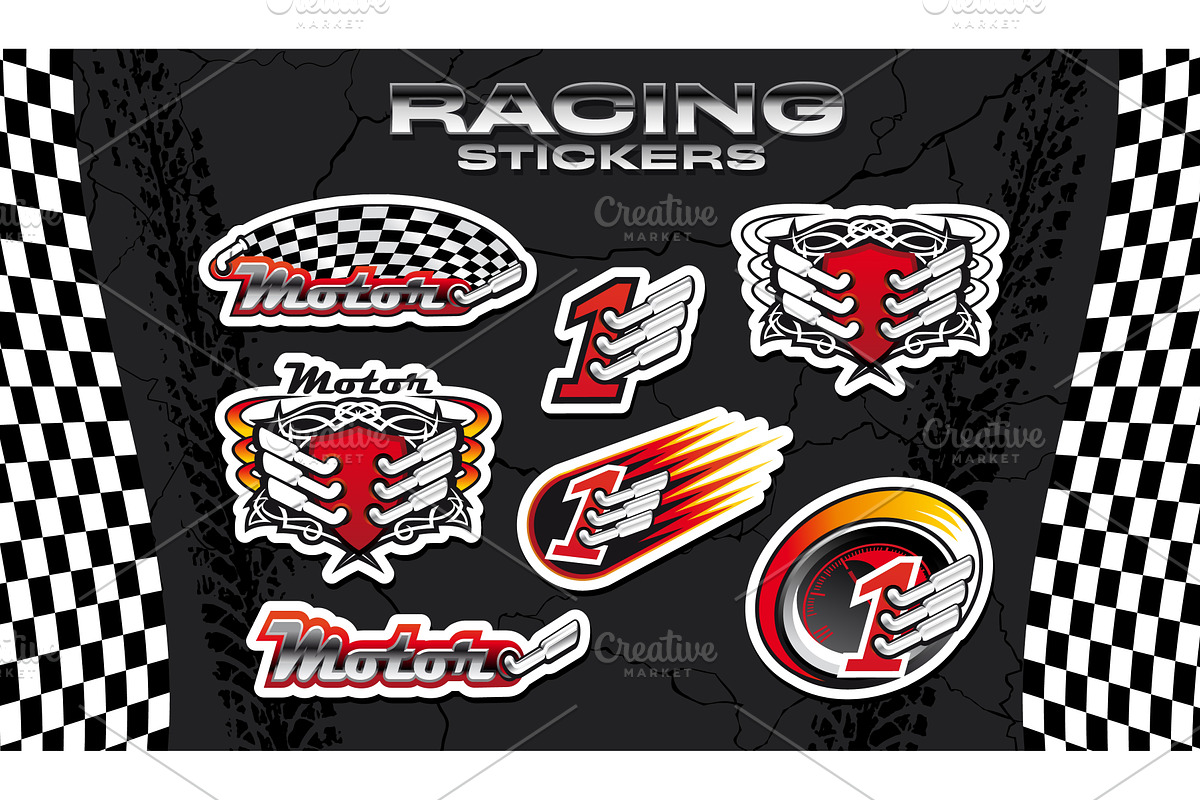 Racing sport stickers pack, a Sport Illustration by Vector Tradition