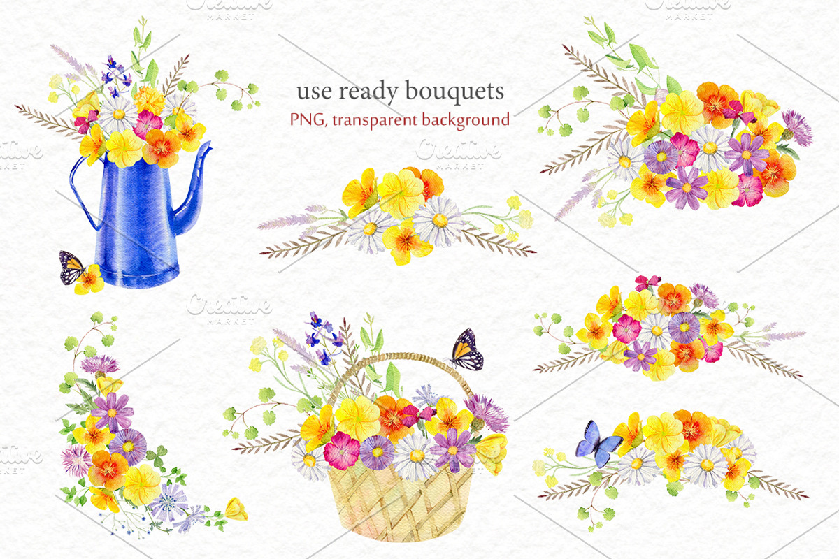 Wild flowers watercolor set, a Background Graphic by Elegantia (Photo 9 of 15)