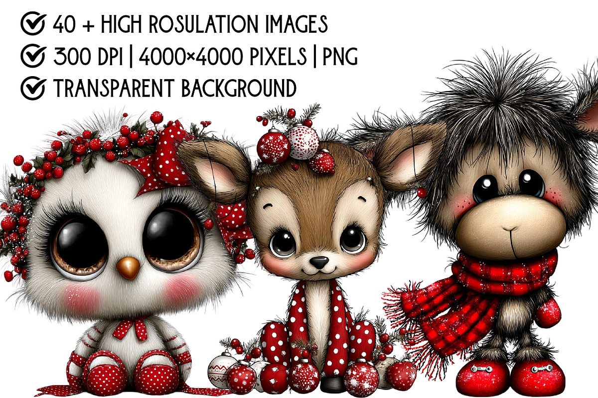 Christmas Animal Clipart Bundle, an Illustration by Pixels.Craft (Photo 4 of 6)