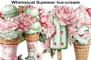 Whimsical Summer Ice-cream Clipart, an Illustration by Black Bird Studio