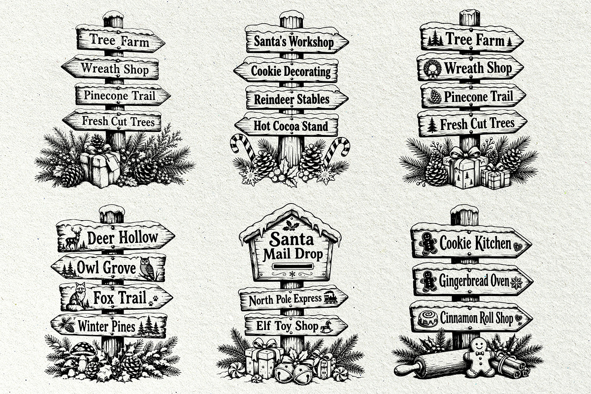 Christmas Signpost SVG Bundle, a Seasonal Illustration by DENIDigitalArtSudio (Photo 3 of 6)
