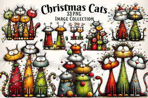 Whimsical Christmas Cats Clipart PNG, an Illustration by Dream Creation
